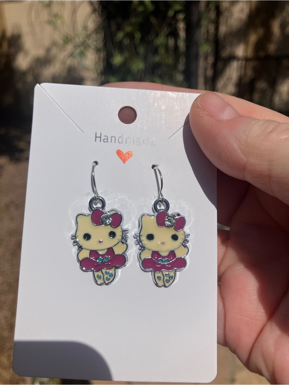 Handmade Purple Kitty Dangle Earrings